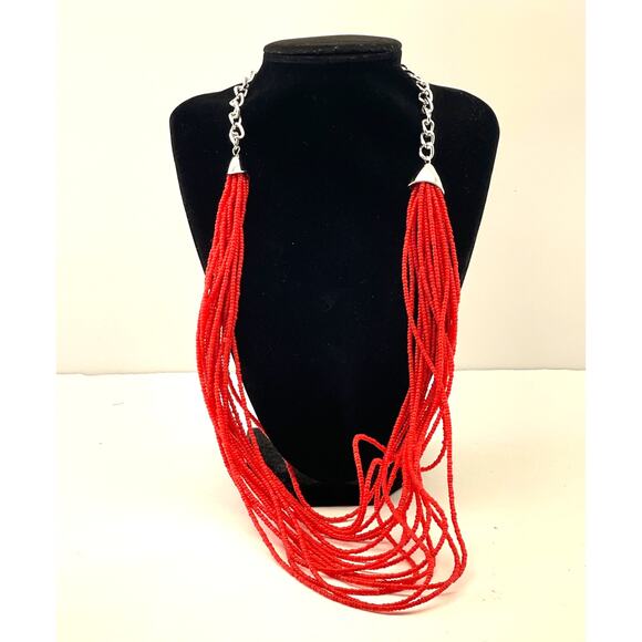 Vintage & Modern Small Seed Bead Necklace Red Multi Layered Chain B#8 - Picture 2 of 10